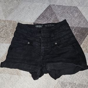 Black, High Rise Jean Shorts